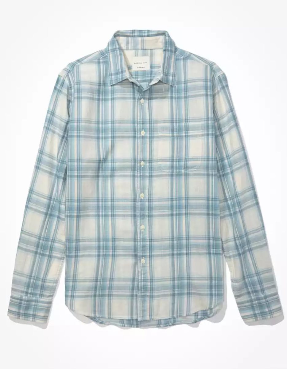 Hauts Flanelle American Eagle AE Super Soft Everyday Plaid Button-Up Shirt Turquoise Homme | FVA-74165835